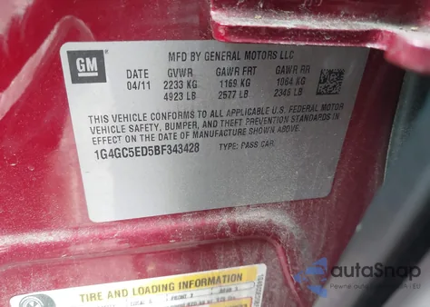 2011 Buick Lacrosse Cxl из США, поврежденный, VIN 1G4GC5ED5BF343428